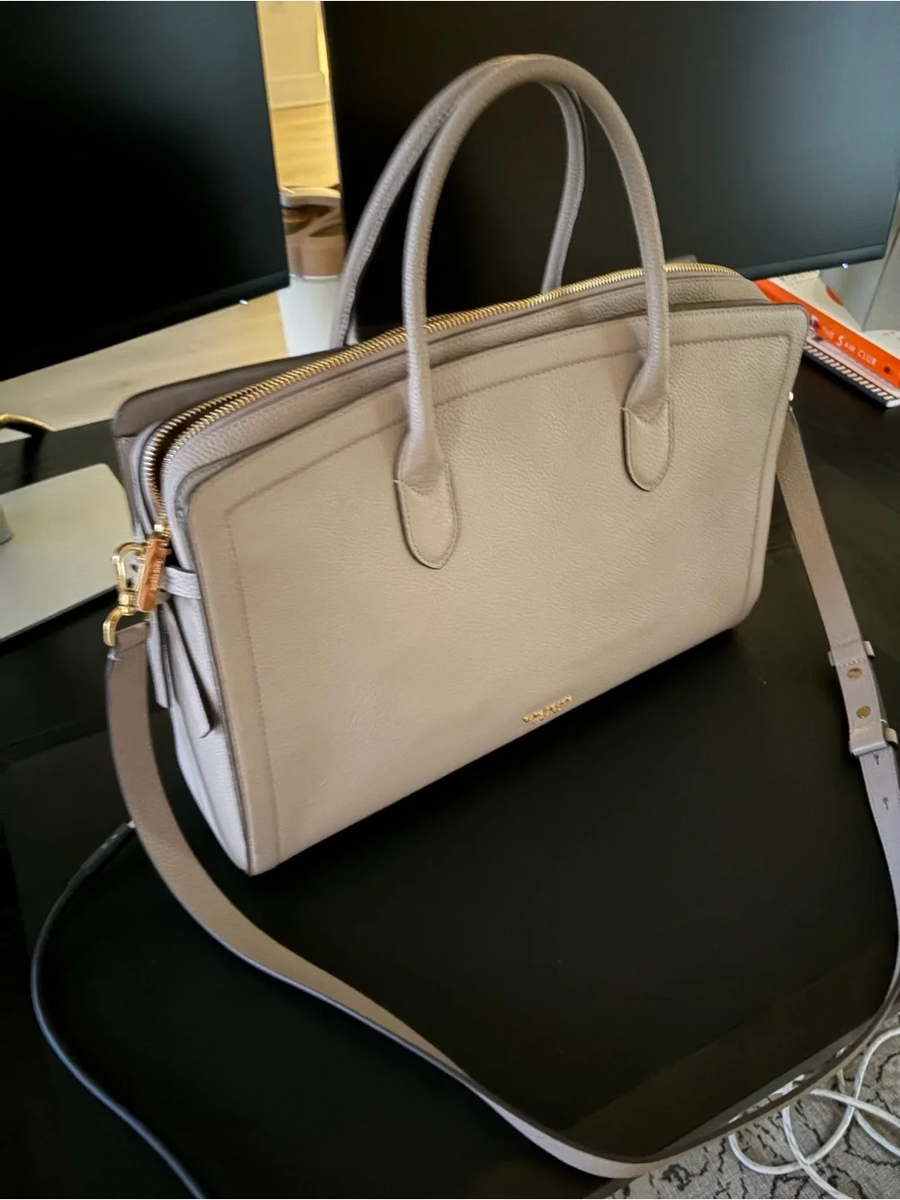 Kate Spade Pebble Leather Satchel in Taupe
